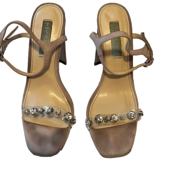 Betsey Johnson High Heeled Strappy Shoes with Rhinestones Woman’s Size 8 Shoes - Picture 1 of 10